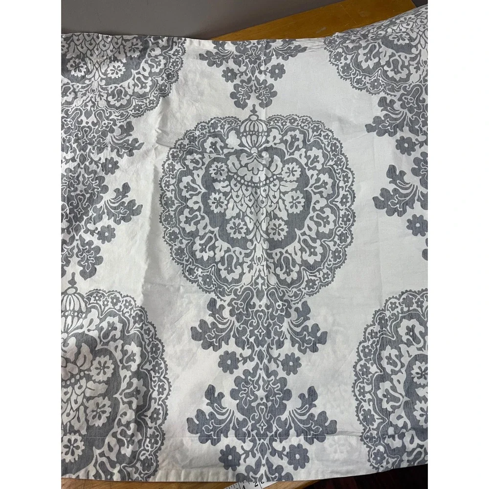 Pottery Barn King Duvet Cover 2 Euro Shams Gray White Damask Medallion Cotton